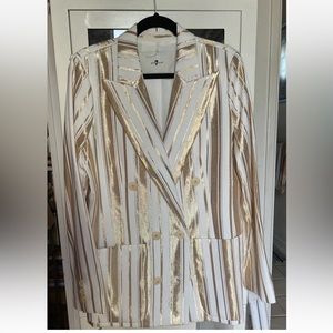 New 7 FOR ALL MANKIND ‘Shine’ Cream & Gold Stripe Blazer Size M NEW With Tags